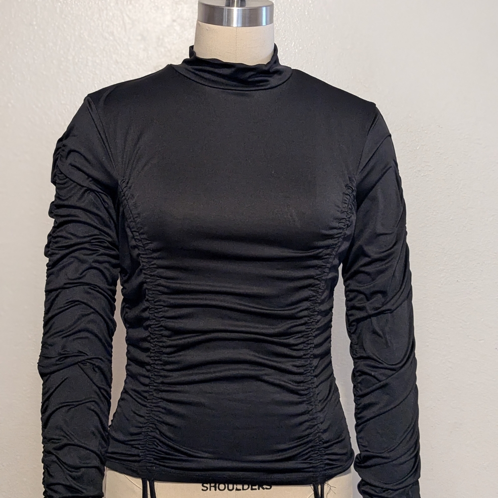 Black Ruched Long Sleeve Blouse